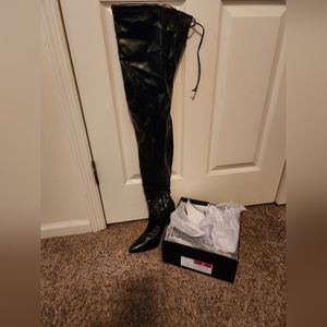 PU Leather Stretchy Thigh High PU Stiletto Boots